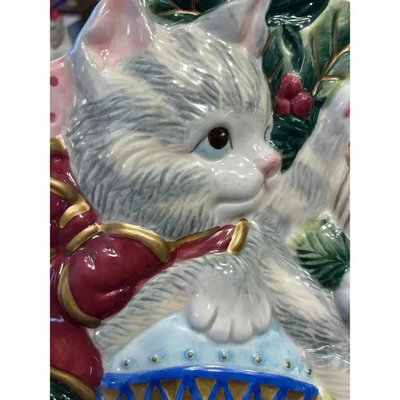 Vintage Fitz and Floyd Kristmas Kitty 9" Canape Plate Christmas Cat Ornaments - Picture 5 of 5